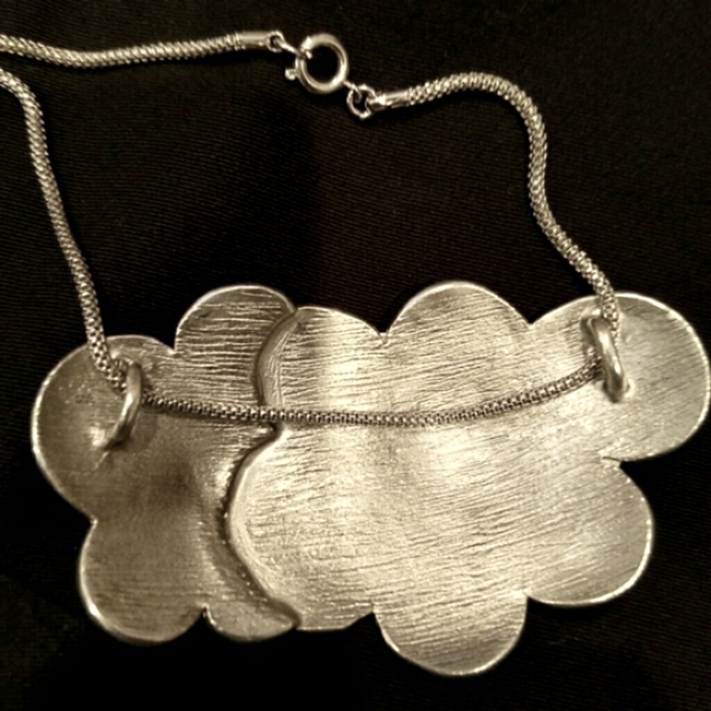Vintage Silver Tone Statement Cloud Necklace - image 4
